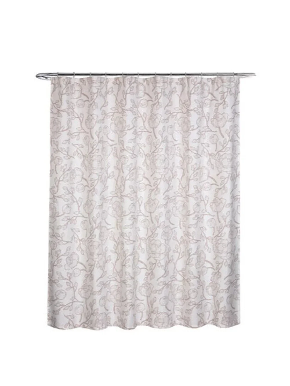 NWT Tavani Taupe Ivory Floral Etching Print Cotton Blend Shower Curtain 72